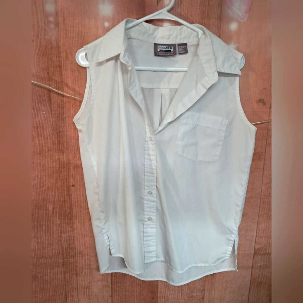 Premier international white button down top size large